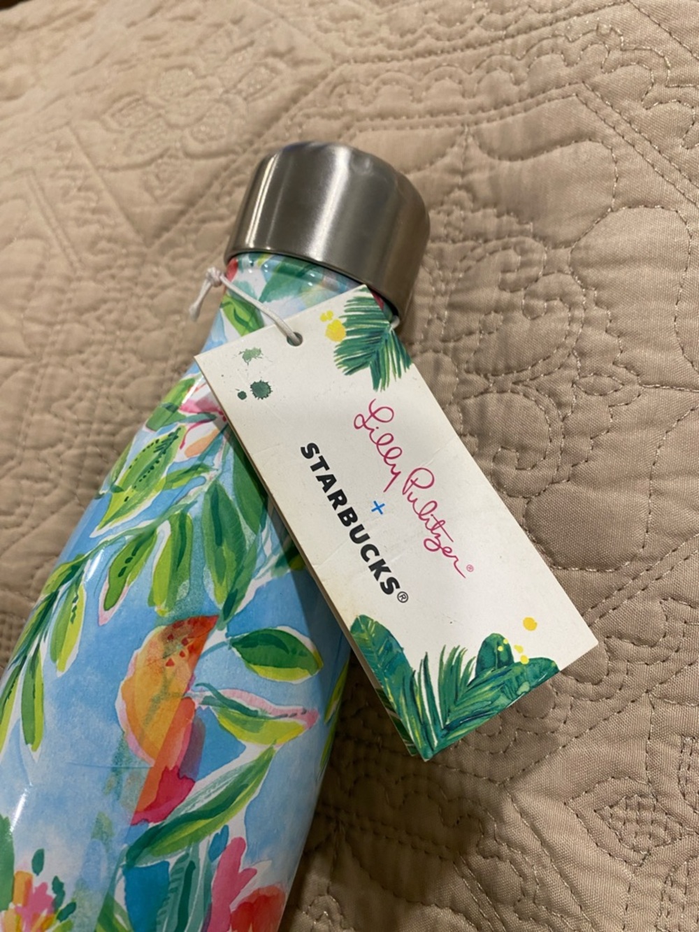 NWT S'well x Lily Pulitzer Blue Floral & Peach Pattern Bottle - Picture 5 of 5